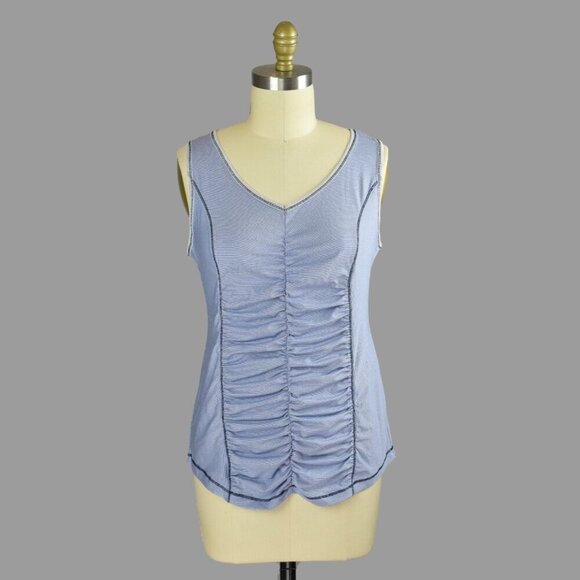CHICO'S ZENERGY STRIPED BLUE RUCHED ATHLETIC SLEEVELESS TOP - Picture 1 of 7